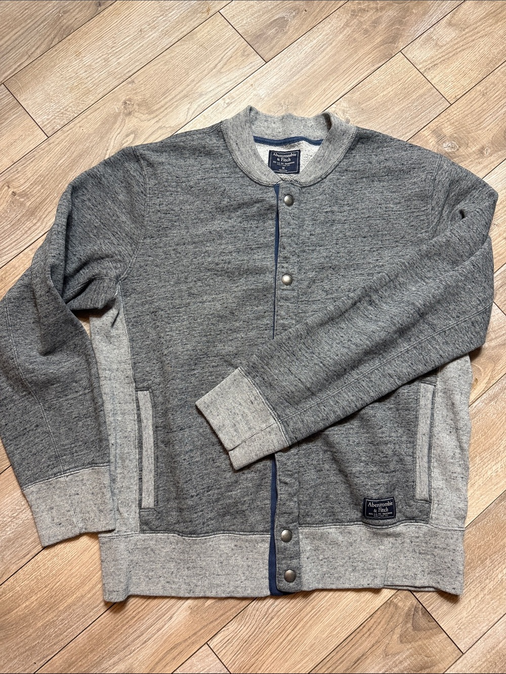 Abercrombie & Fitch Heather Gray Snap-Front Bomber Jacket